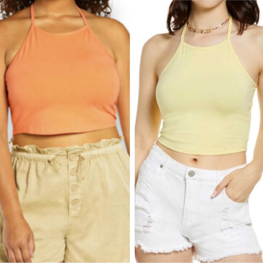 NWOT Bundle of 2 Nordstrom BP Halter Neck Crop Tops - Mustard & Yellow Size 1X